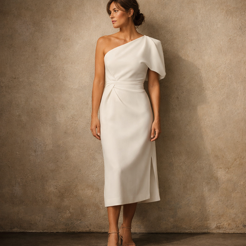 Elegantes One-Shoulder Midikleid mit klarer Silhouette